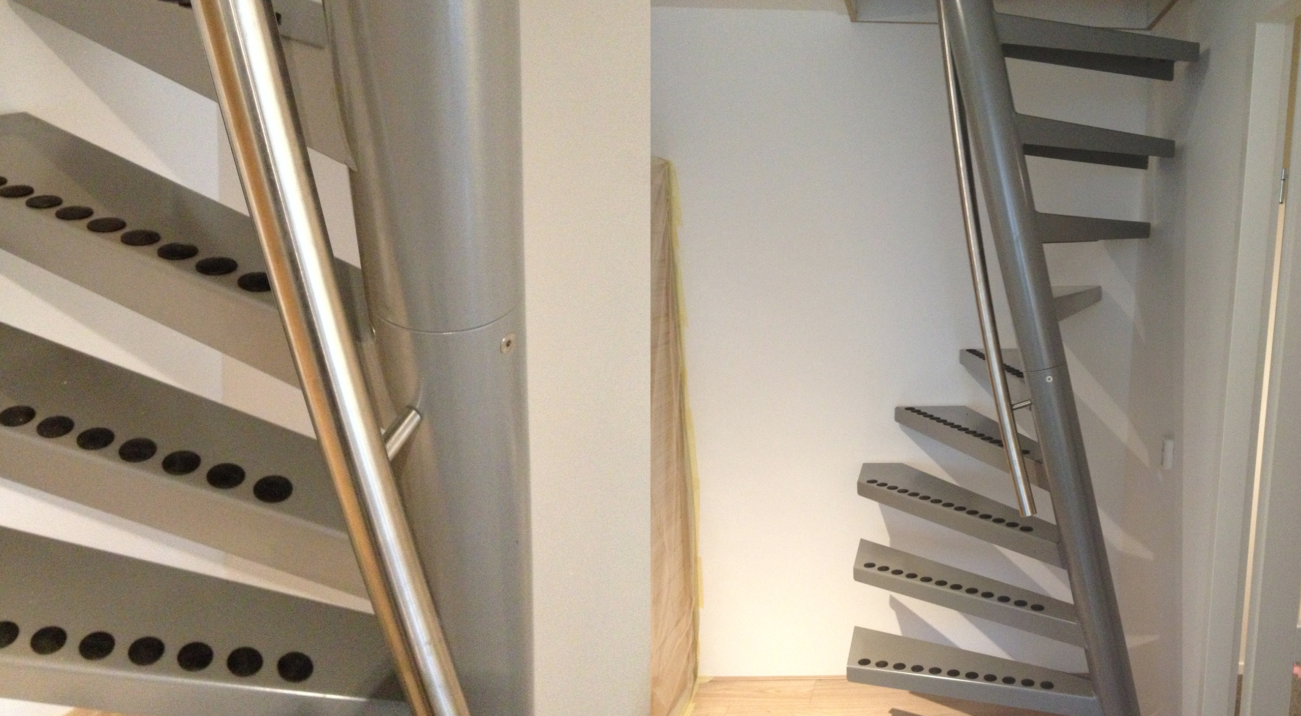1m2 Stalen trap op maat met RVS handleuning Stainless steel handrail